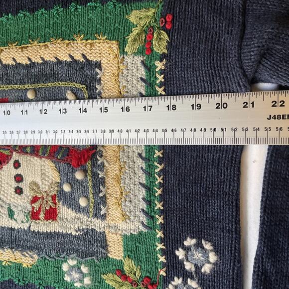 Tiara Petites Women Sweatshirt MEDIUM Navy Graphic Print Snowman Christmas - Picture 8 of 9